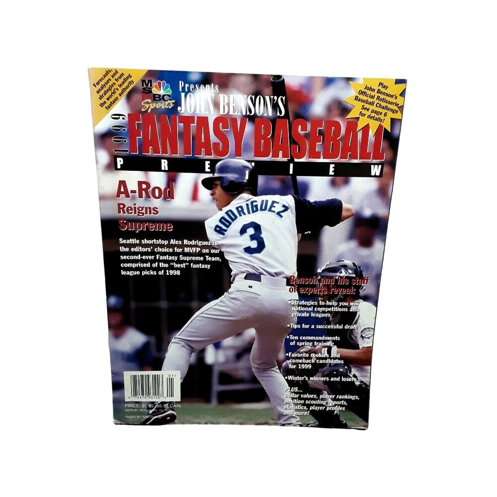 1999 John Benson Fantasy Baseball Magazine Alex Rodriguez Mariners